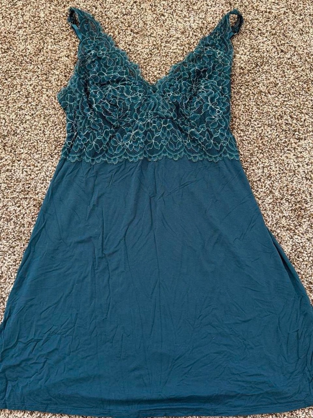 Soma Teal Lace-Trim Chemise Nightdress